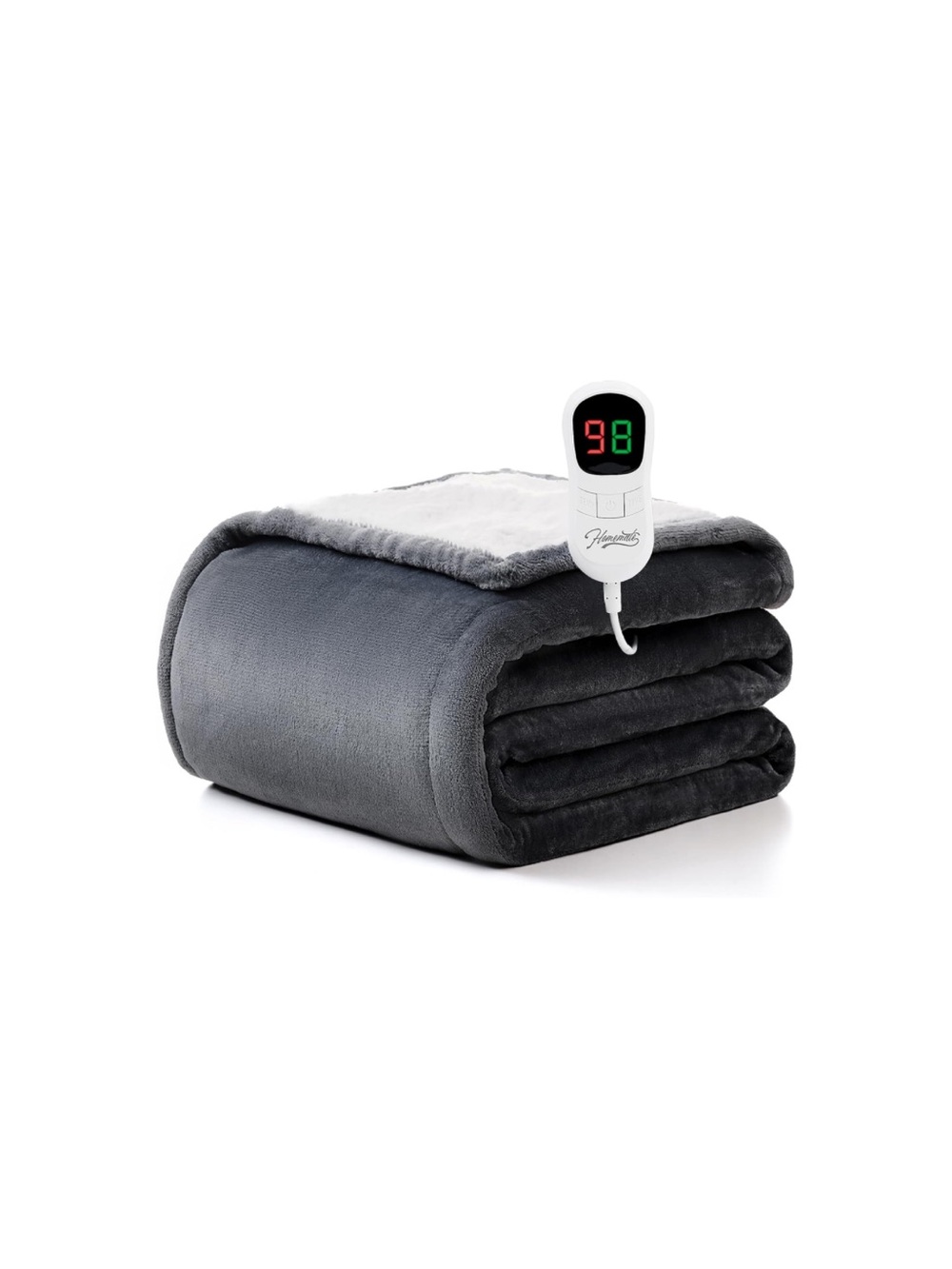Ultra-Soft Heated Throw Blanket with 10 Heat Settings - GRAY & WHITE